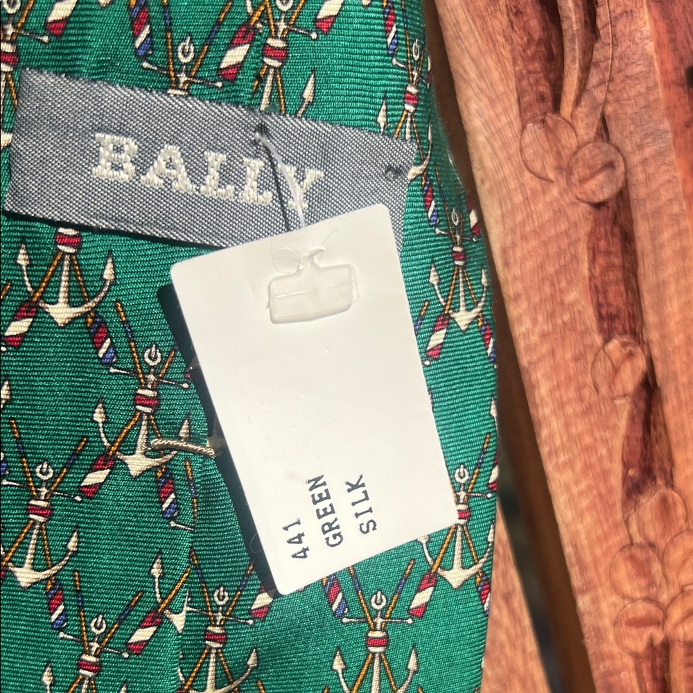 🌀 NWT Bally Green Nautical Theme Silk Tie with Red Stripe Details - Picture 2 of 7